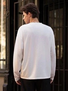 Manfinity VCAY 1 Áo thun nam tay dài dệt kim, phong cách trẻ trung, thời trang, dáng rộng - trắng - Xem 2