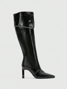 CUCCOO SZL Chaussures de mode pour femmes décorées de zippers, bout pointu, stilettos sexy, bottes noires de soirée avec zip latéral, bottes cheville et bottes genoux pour le style de rue, le mauvais comportement du Nouvel An, la fête de Noël - Noir - Voir 5