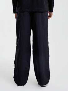 Musero Shell Track Baggy Ruched Knee Sweatpants Open Cuff Trouser Pants SPRING SUMMER Essentials - Black - View 5