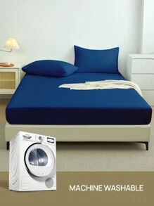 1 buah Sprei Fitted Warna Polos, Pelindung Kasur, Lembut & Bernapas, Cocok untuk Kasur Ukuran Twin, Full, Queen, King, Perlengkapan Tidur Penting untuk Rumah dan Asrama - Navy Blue - View 8