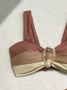 Swim Lushoire 时尚新款性感拼色比基尼高腰泳衣套装修身熟女魅力泳装夏季 - 彩色 - 查看 6