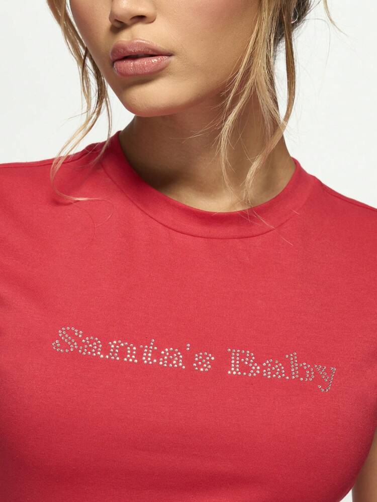 MISSGUIDED Front Printed "Santa's Baby" Baby Tee
