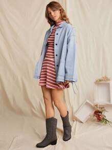 WESTFADE Spring Striped Turtleneck Long Sleeve Fitted Crop Top Western Nashville Cowgirl - Pink - View 6