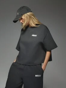 MISSGUIDED Camiseta de manga corta con estampado de goma gráfico y cuello redondo