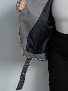 Aveloria New Arrival Autumn/Winter European And American Style Washed PU Leather Lapel Loose Oversized Jacket For Women - Grey - View 7