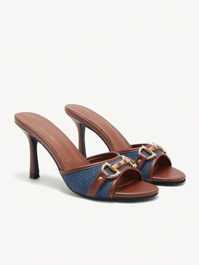 CUCCOO BIZCHIC صنادل كاجوال ذات ارتفاع عالي بلون أحادي مع زخارف معدنية بسيطة للسيدات