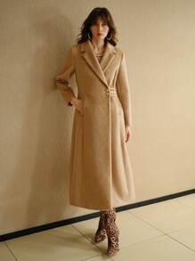 MOTF STUDIO WOOL LAPEL COLLAR SLANT POCKET BUTTON SIDE LONGLINE OVERCOAT FOR AUTUMN/WINTER - Camel - View 7