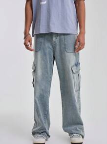 Musero Baggy Washed Stitch Panel Jean PantsCargo Style Pocket Detailing Denim Trouser Bottoms SPRING SUMMER Essentials - Multicolor - View 2