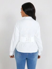 Lyxana Women Solid Color Long Sleeve Fitted Shirt, Minimalist Style, Suitable For Commuting, Autumn