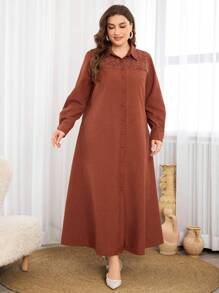 Al Najma Lace Trim Collar Splice Elegant Plus Size Women Long Dress, Modest Casual Shirt Maxi Dresses, For Casual Daily