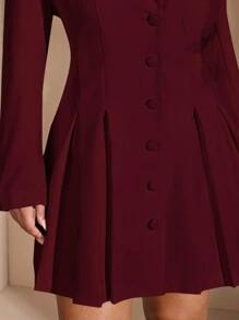 SHEIN BAE Plus Size Women's Elegant Solid Color Versatile Single Breasted Belted Suit Blazer, Fashion Wear For Dating, Autumn/Winter - Burgundy - View 8