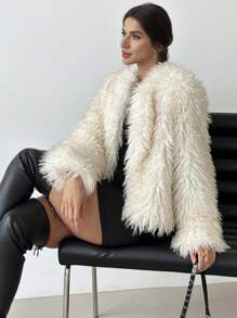 Firerie Women Elegant Exquisite Vintage Gradient Fluffy Jacket For Commuting, Fashion & Stylish, Autumn/Winter - Apricot - View 1