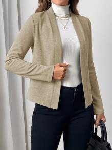 EMERY ROSE 1pc Women's Plain Casual Versatile Long Sleeve Regular Jacket - Khaki - View 3