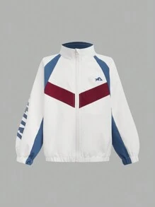 SHEIN 2pcs Sports Set For Young Boys,White,Autumn Color Block Fashion Activewear Suit,Street,Gym - Multicolor - View 9