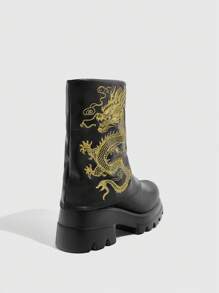 CUCCOO GRLICON 女式中筒靴，Y2K 风格，朋克摇滚，机车风，酷女孩装，适合万圣节、圣诞节和派对 - 黑色 - 查看 8