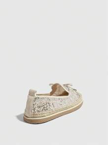Styleloop 女士休闲平底鞋，带亮片拼布和蝴蝶结装饰，适合圣诞节和新年假期氛围秋冬季 - 金色 - 查看 3