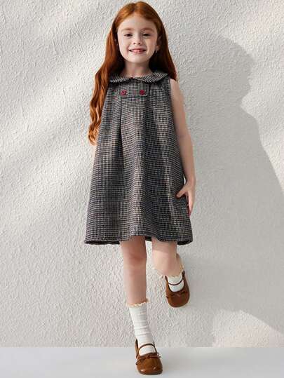 Blossori Young Girls' Elegant Wine Red Woven Loose Peplum Collar Jumper Dress For Autumn/Winter