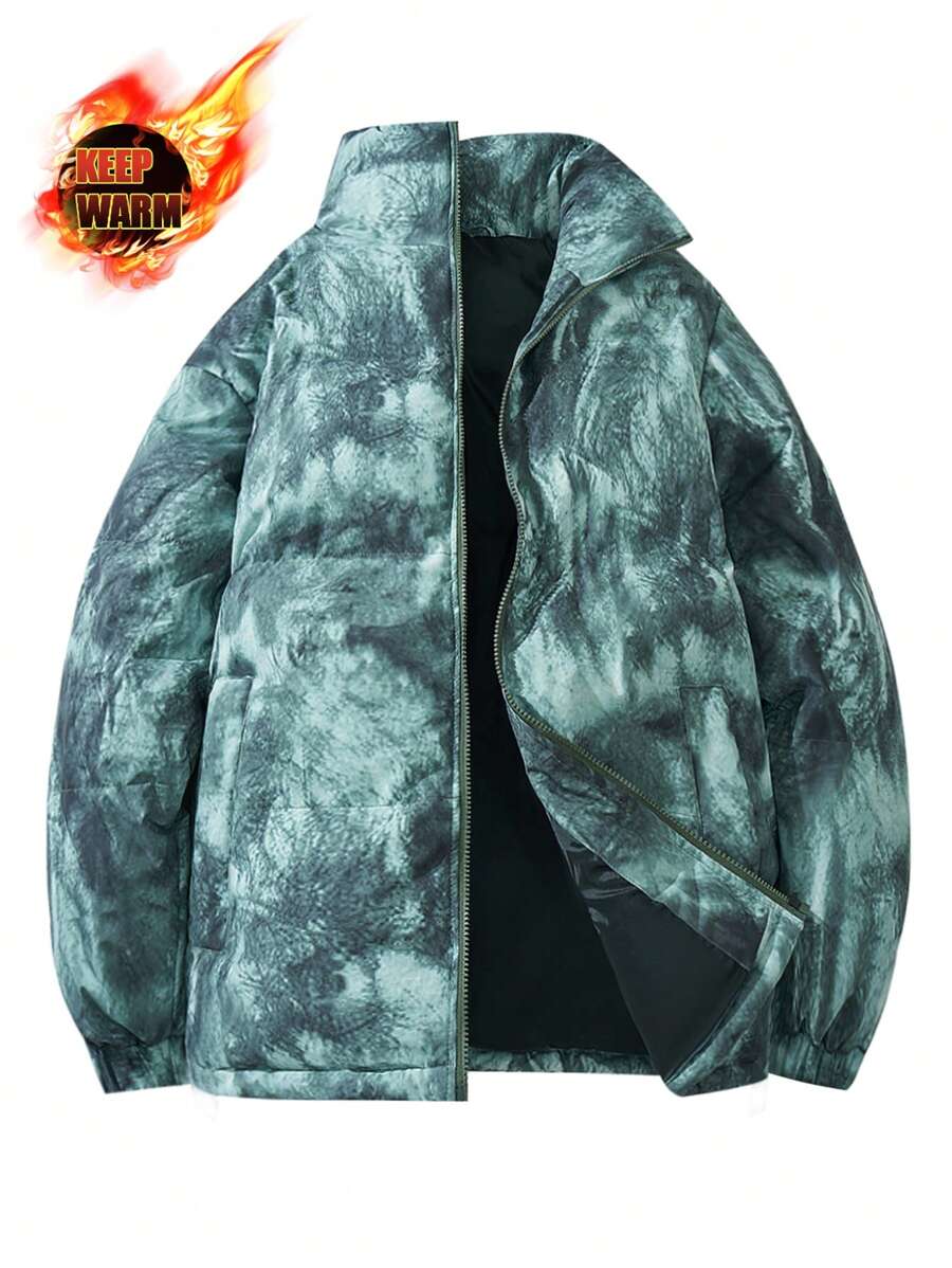 Manfinity Sport Corelite 男友风男士前拉链长袖休闲外套，简约日常穿搭羽绒服，男士抓绒羽绒服，男士冬季时尚新款保暖外套，带口袋、拉链，面料舒适，适合日常生活、工作、旅行、跑步、休闲、办公室、健身、户外活动穿着。 - 橄欖綠 - 查看 1