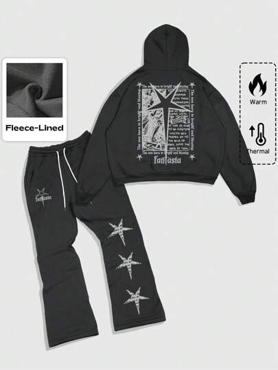 Street Life Men's Slogan Print Hoodie And Straight Leg Relaxed Fit Pants Set