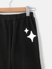 Conjunto de sudadera con capucha con estampado de letras, pantalones largos, para niños preadolescentes en otoño/invierno - Gris - Ver 8