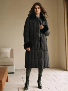 Anewsta Thick Long Puffy Collar Horizontal Seam Women's Coat