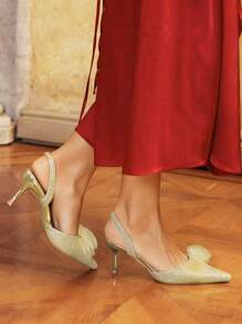 CUCCOO HITCHD Pointed Toe Elegant Stilettos High Heel Sequin Bow Tie Party & Date Night Dress Sandals For Women - Gold - View 8