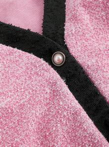 SHEIN MOD 撞色黑色镶边粉色修身短款女式背心 - 彩色 - 查看 3