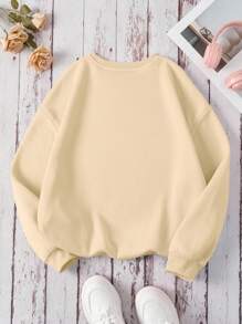 SHEIN EZwear Áo nỉ cổ tròn in hình ông già Noel và gấu trúc làm quà tặng Giáng sinh cho nữ, Thu/Đông - Màu Khaki - Xem 2