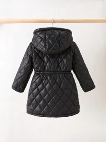 SHEIN Babygirl minimalistische, vielseitig einsetzbare, warme, mit Plüsch gefütterte Kapuzen-Langarmjacke, geeignet für Outdoor, Skifahren im Herbst/Winter - Schwarz - Übersicht 2