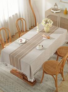 1 件涤纶桌布，矩形，适用于客厅、餐厅、派对、家居装饰、房间装饰、餐桌装饰 - 咖啡棕 - 查看 3