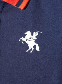 Tween 男童宽松拼色翻领短袖针织 Polo 衫，休闲春夏户外运动学校派对百搭百搭 - 藏蓝色 - 查看 5