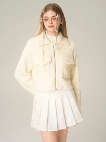 Teen Girls Casual Zippered Jacket, Suitable For Daily Wear, Fashionable And Versatile, Perfect For Fall And Spring And Winter Seasons - Beige - View 4