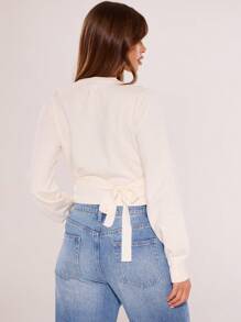 MUSERA Wrap Around Ribbed Knit Sweater Y2k Spring Casual Cute 90's Sun Winter Elegant Summer - Cream - View 2