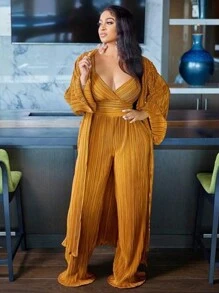 Set de 2 prendas: Chaqueta de manga larga y mono casual para mujer