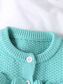 SHEIN Baby Girl Solid Color Ruffle Trim Cardigan And Knitted Pants 2pcs Outfit, Fashionable And Cute, Suitable For Autumn/Winter - Mint Green - View 3