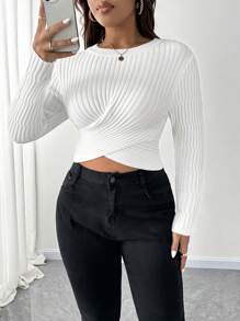 Celure Suéter de cuello redondo de manga larga ajustado de talla grande, versátil para uso diario, para el invierno