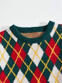 Manfinity NXTstreet Men's Casual Plaid Crew Neck Graphic Colorful Long Sleeve Knitted Sweater, Suitable For Autumn/Winter,Christmas, Boyfriend Gift - Multicolor - View 3