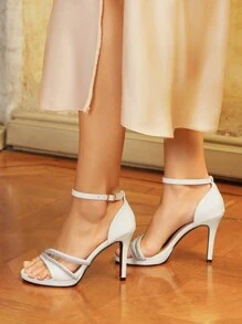 CUCCOO HITCHD Women's Diamond Studded Open Toe Party High Heels - White - View 1