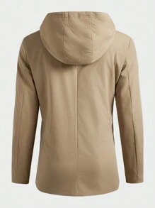 Manfinity VCAY Men's Fitted Shoulder Business Casual Hooded Trench Coat With Thermal Lined, Suitable For Autumn & Winter - Khaki - View 2