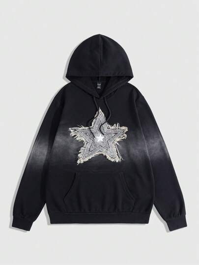 Street Life Men's Star Embroidery Simple Pocket Long Sleeve Casual Hoodie Sweatshirt