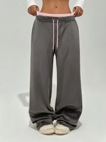 StreetHx Damskie spodnie dresowe z podszewką termiczną i talią termiczną, ciepłe na jesień/zimę - Ciemnoszary - Zobacz 4