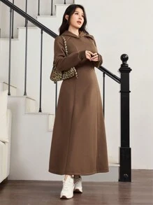 Modelyn 1 件女式束腰连帽针织运动衫 - 棕色 - 查看 3