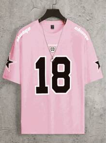 Aesthetic Post 男式数码印花短袖篮球球衣风格 T 恤，2000 年代风格，粉色 - 粉色 - 查看 4