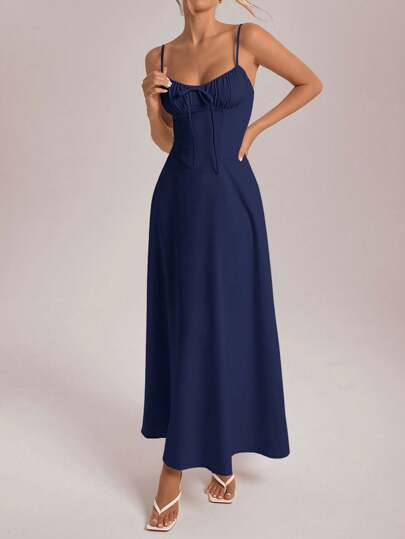 Aloruh 女士夏季度假鱼骨黄加长荷叶边连衣裙