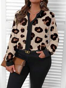 EMERY ROSE 大码休闲豹纹衬衫，适合秋冬季