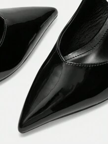 CUCCOO CURVES Plus Width High Heel Pointed Toe Elegant Black Satin Slingback Sandals For All Seasons - Black - View 6