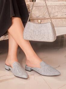 CUCCOO TILAWA Giày cao gót thấp lấp lánh màu xanh lá cây thời trang dự tiệc cho phụ nữ vào dịp Giáng sinh và năm mới, mùa thu và đông - Bạc - Xem 12