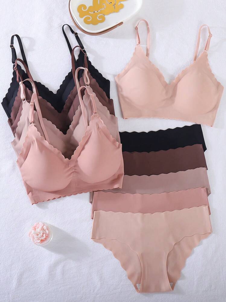 10 pièces/Set de sous-vêtements sans couture confortable avec bord en vagues - Multicolore - Voir 5