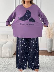 SHEIN CURVE+ Conjunto de talla grande con estampado de letras - Top y pantalones