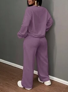 Slaydiva 2 件 2024 秋冬套装：休闲基本款可爱圆领宽松长袖连帽衫和宽松长裤，带有心形刺绣设计，粉色运动衫